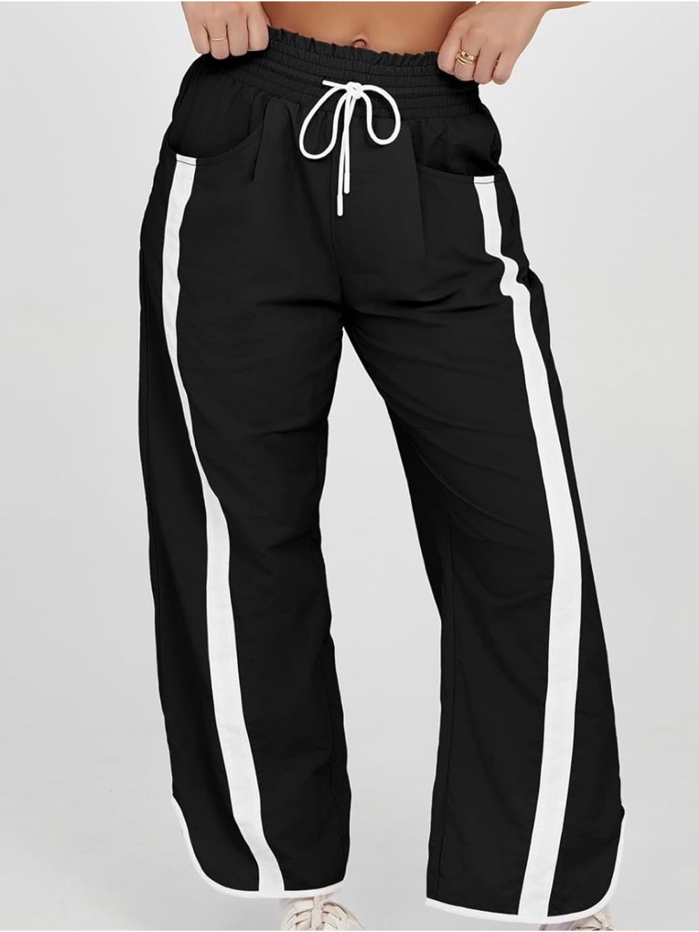 Amazon Black Track Pants with White Side Stripes